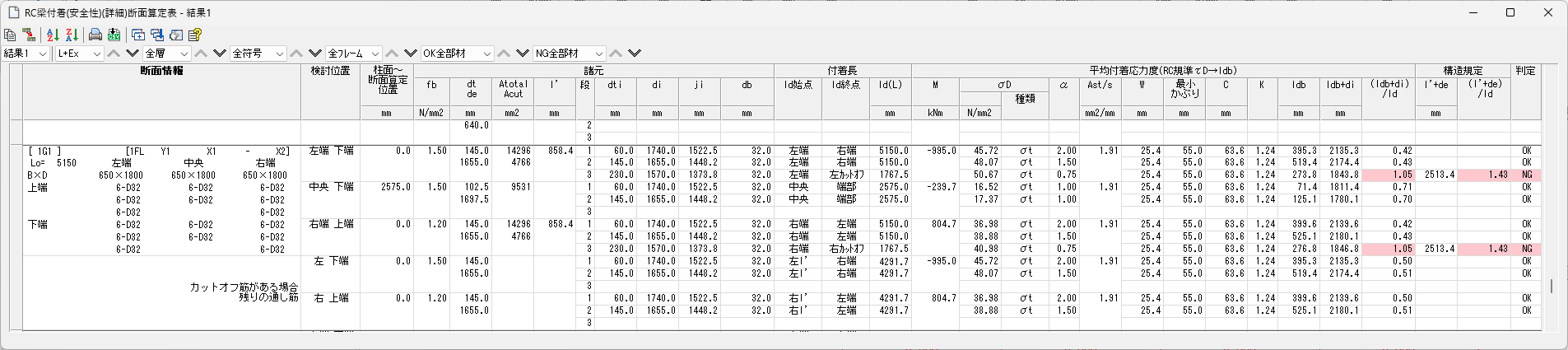断面算定の詳細出力